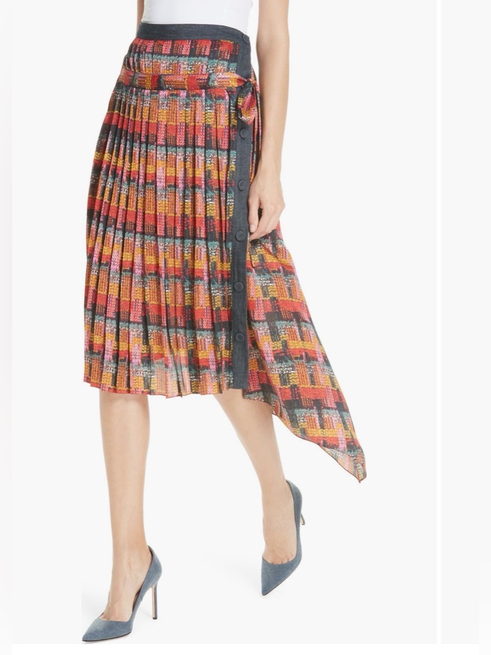 ADAM LIPPES Multicolor Unique Pleated Skirt with Side Tie